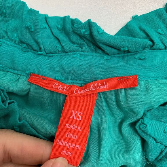 Chelsea & Violet Shirt Dress Womens XS Extra Small Swiss Dot Bell Sleeve Keyhole - Picture 9 of 15